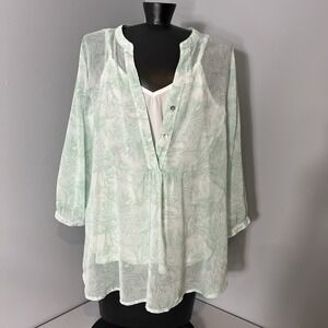 Hope Springs 2-Piece Top Womens XL Sheer Green White Foliage/White Camisole READ